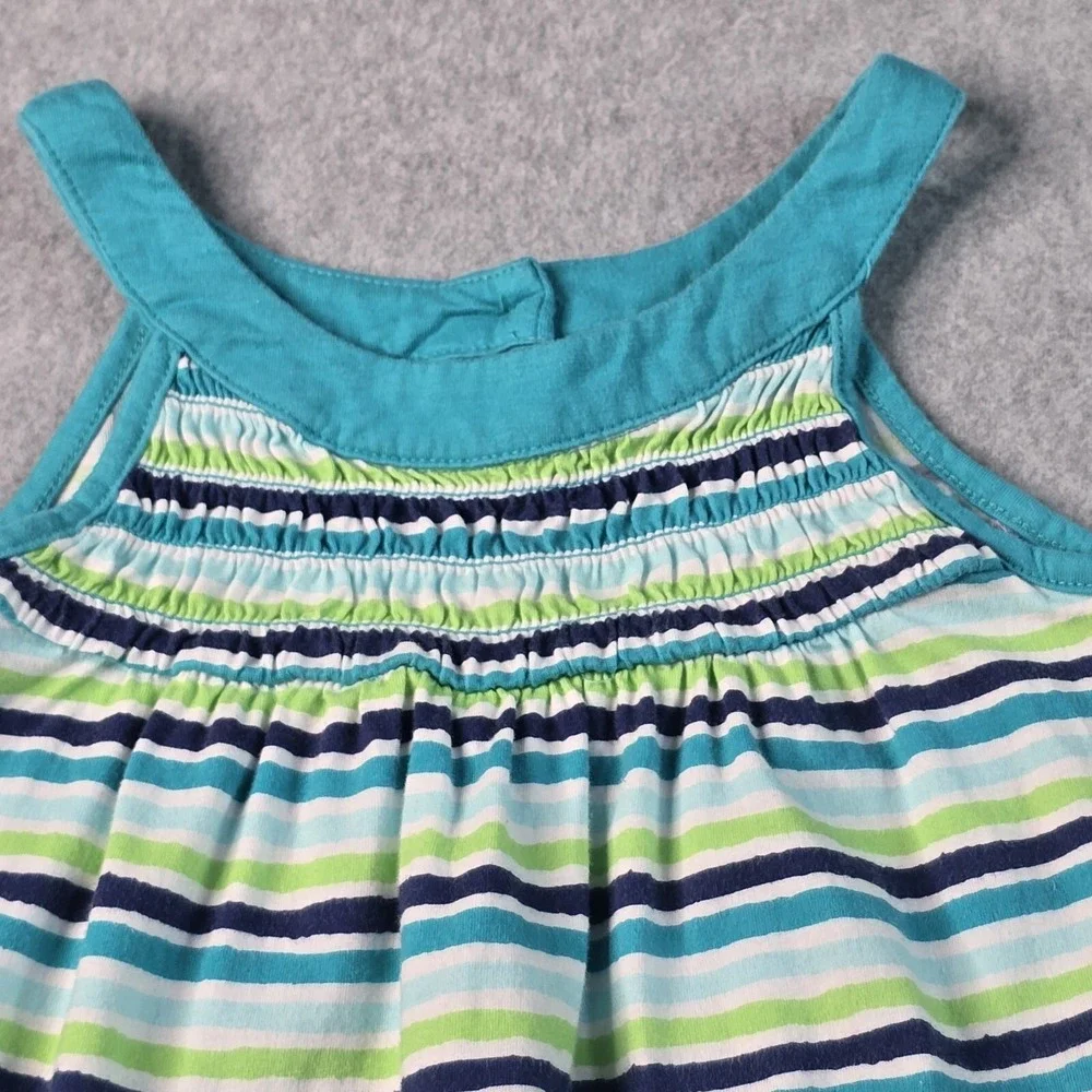 Crazy 8‎ Striped Sleeveless Dress Girls Size S 5-6 Teal Blue Green Smocked Knit